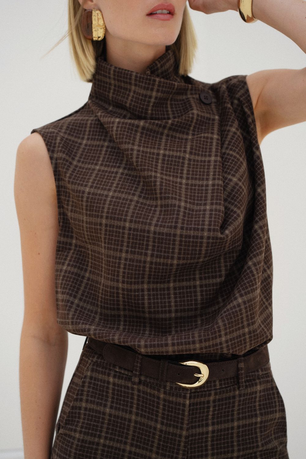 LLM Mila Tartan Top - Brown