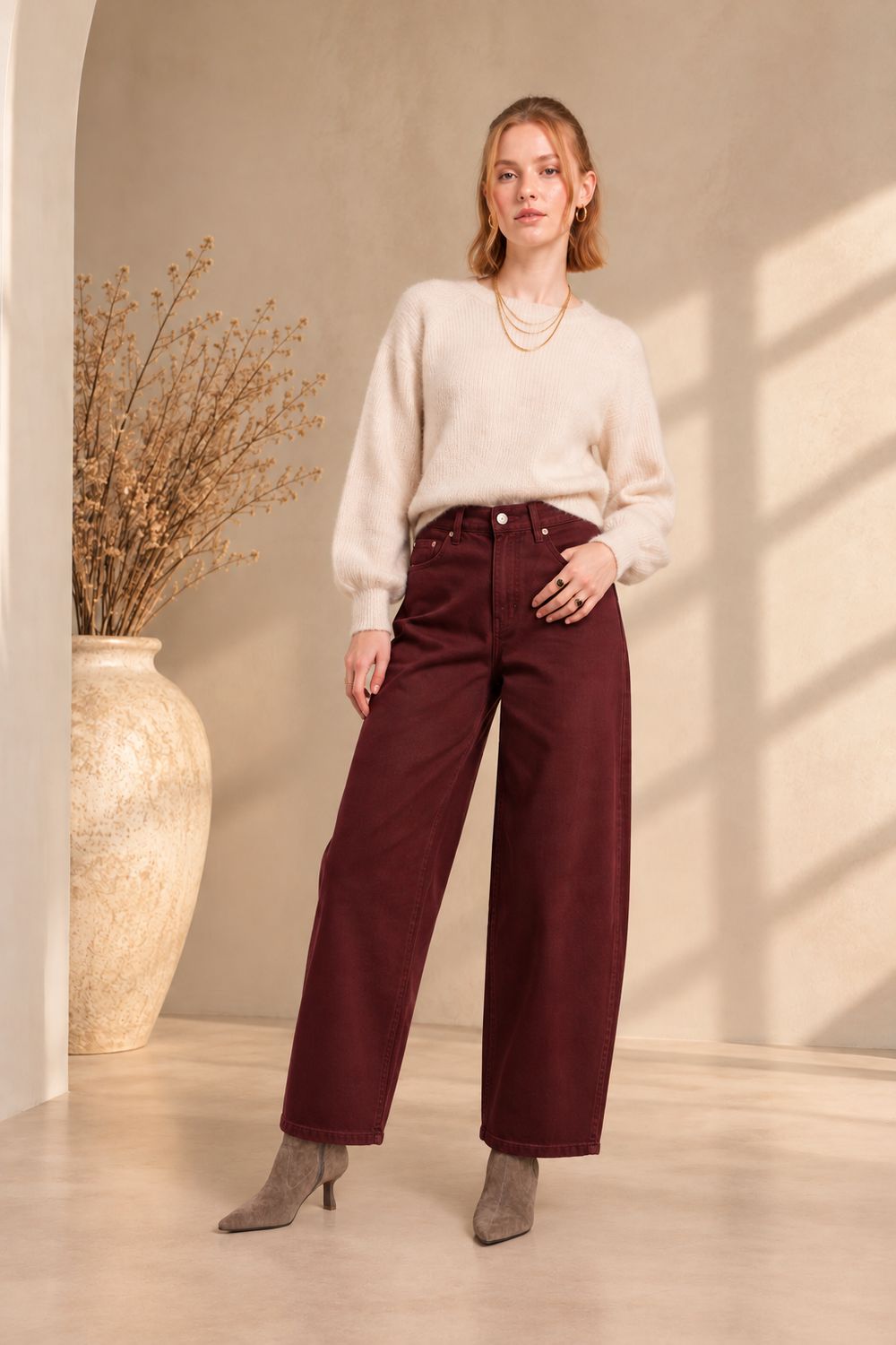 Camille Barrel Jeans - Bordeaux