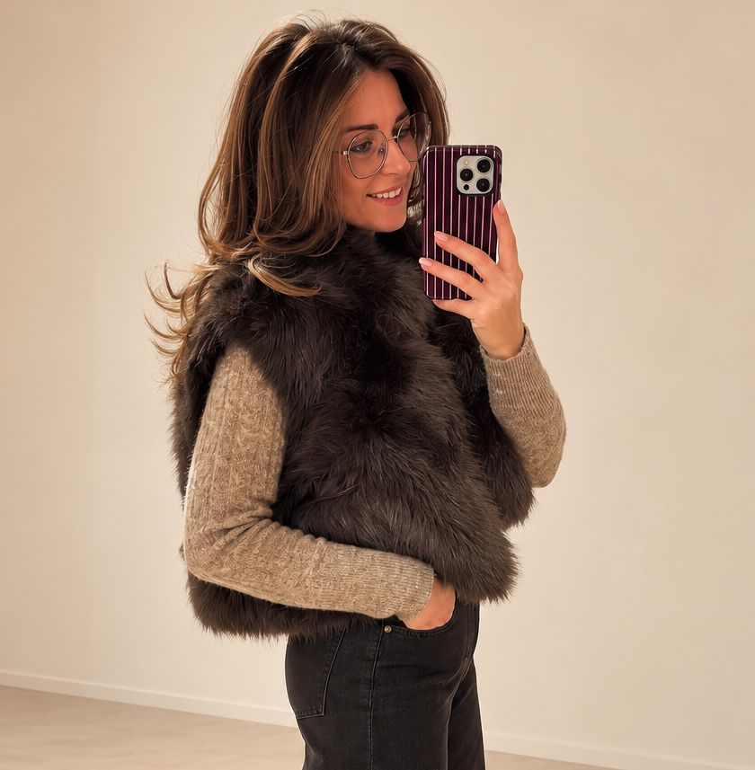 Faux Fur Gilet Detta - Brown