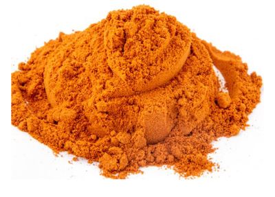 Chicken with herbs and salt: orange-colored powdered spices with herbs, with an aromatic and salty flavor