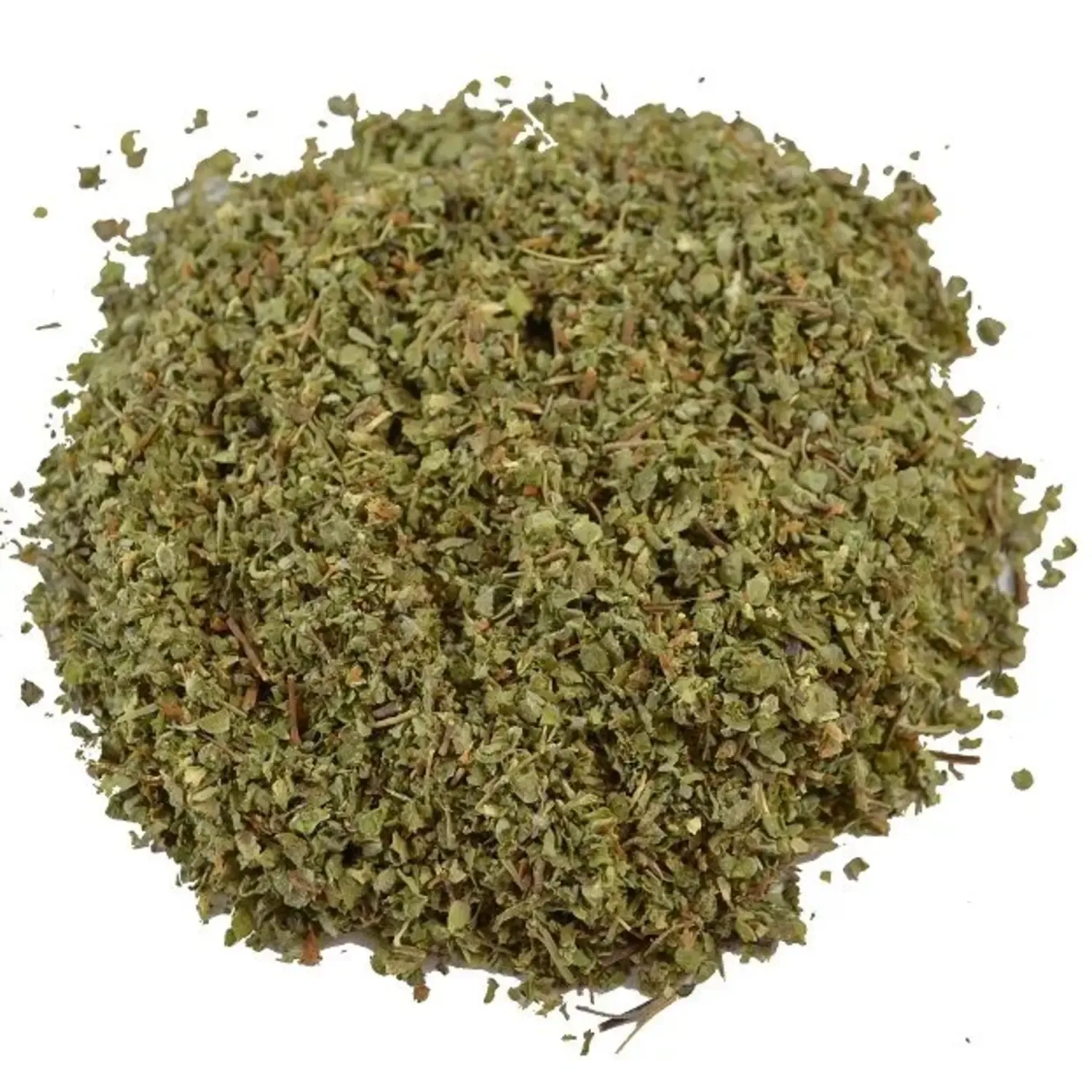 Marjoram: A dried aromatic herb with finely cut leaves and a mild, slightly peppery, and fragrant flavor.