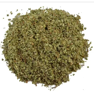 Marjoram: A dried aromatic herb with finely cut leaves and a mild, slightly peppery, and fragrant flavor.