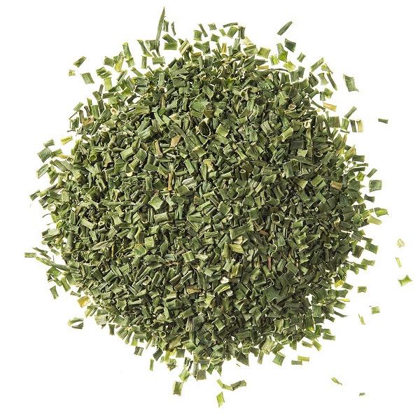 Chopped chives, a fresh green aromatic herb, used to flavor salads, soups and various dishes