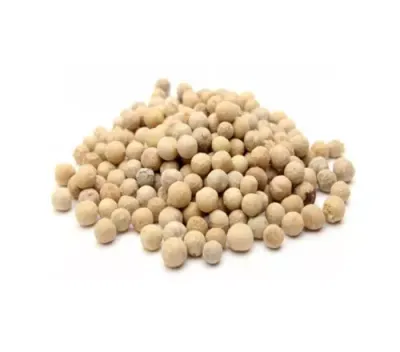 Whole white peppercorns: Round, uniform white peppercorns, used to enhance dishes with a mild flavor