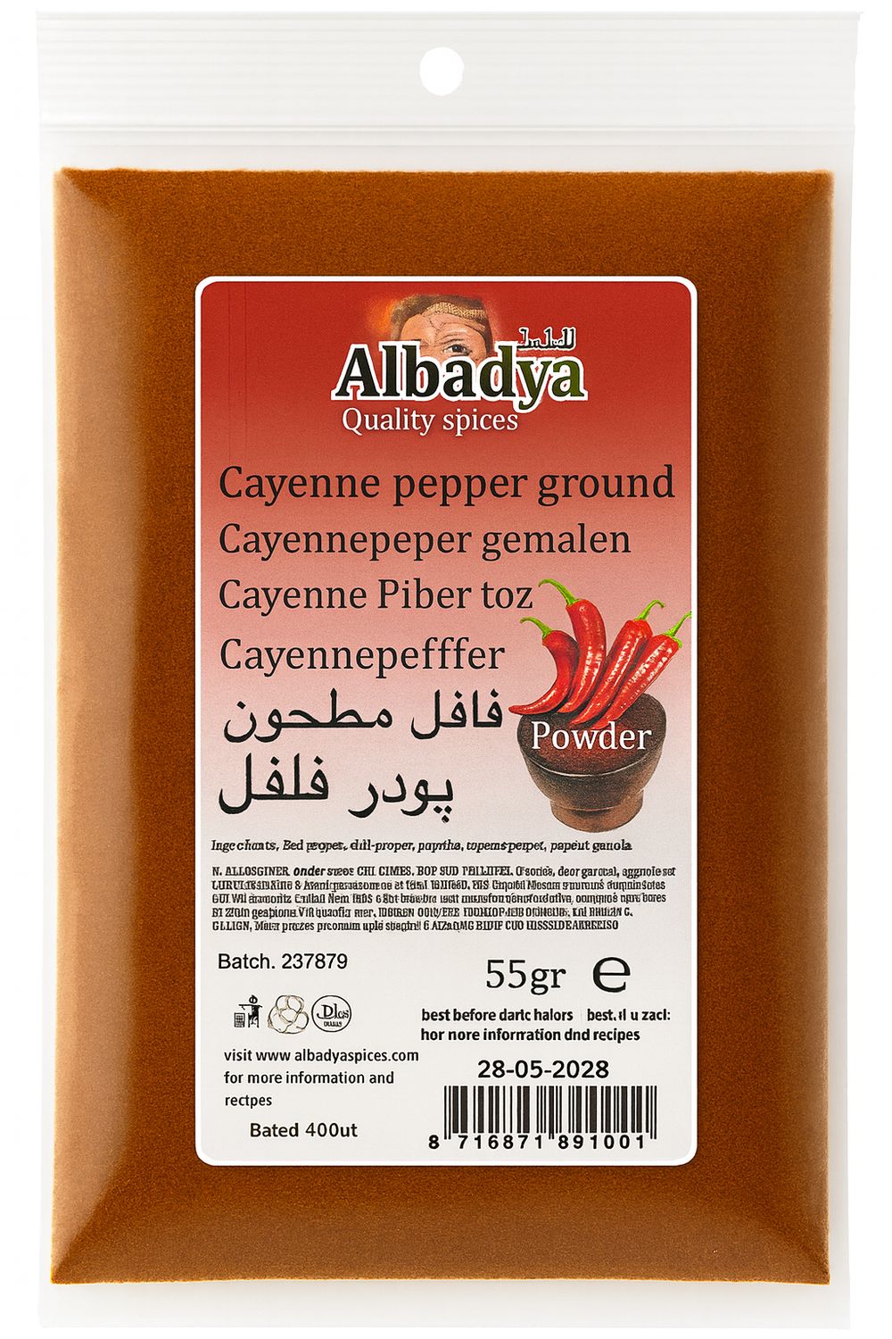 X 10 CAYENNEPEPER GEMALEN 55 GR.