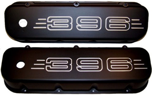 BIG BLOCK CHEVY 396 ALUMINUM VALVE COVERS BLACK POWDER COATED