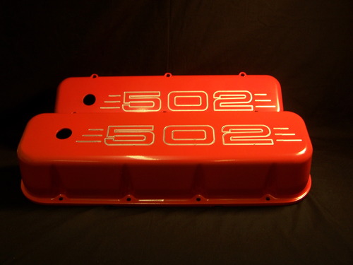 BIG BLOCK CHEVY 502 ALUMINUM VALVE COVERS POWDER COATED ORANGE