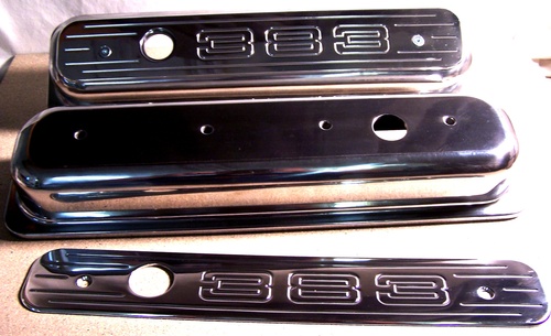 CENTER BOLT SMALL BLOCK CHEVY 383 ALUMINUM VALVE COVERS POLISHED