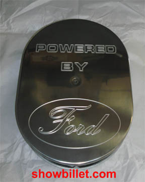 POLISHED ALUMINUM 15&quot; X 2&quot; OVAL AIR CLEANER WITH POWERED BY FORD