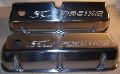 SMALL BLOCK FORD WITH FORD RACING POLISHED ALUMINUM VALVE COVERS