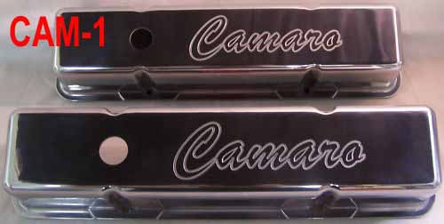 SMALL BLOCK CHEVY WITH CAMARO ALUMINUM VALVE COVERS POLISHED OR POWDER COATED