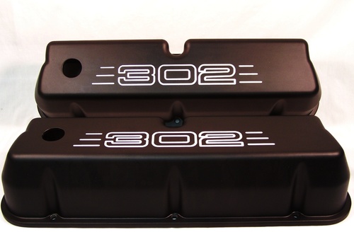 SMALL BLOCK FORD WITH 302 ALUMINUM VALVE COVERS POWDER COATED