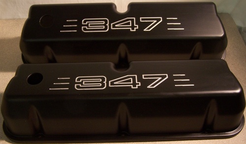 SMALL BLOCK FORD WITH 347 ALUMINUM VALVE COVERS POWDER COATED