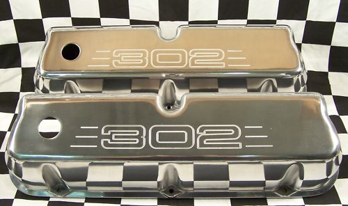 SMALL BLOCK FORD WITH 302 MILLED POLISHED ALUMINUM VALVE COVERS