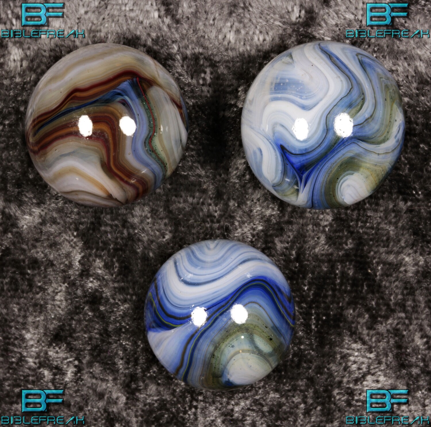 011752 Three (3) JABO 2009 Joker Encore Run Opaque UV w Blue Swirl Near Mint to Mint 8.9-9.0 3/4&quot; +/- Marbles