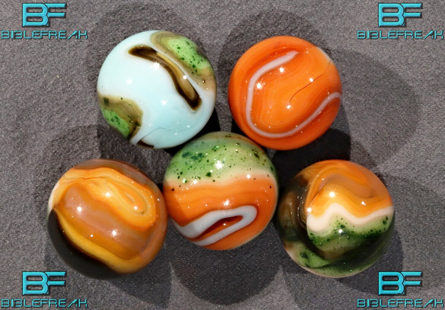 001051 Five (5) JABO Jinks Run Nov 7th, 2008 NEAR MINT 8.9 3/4&quot; +/- Marbles.