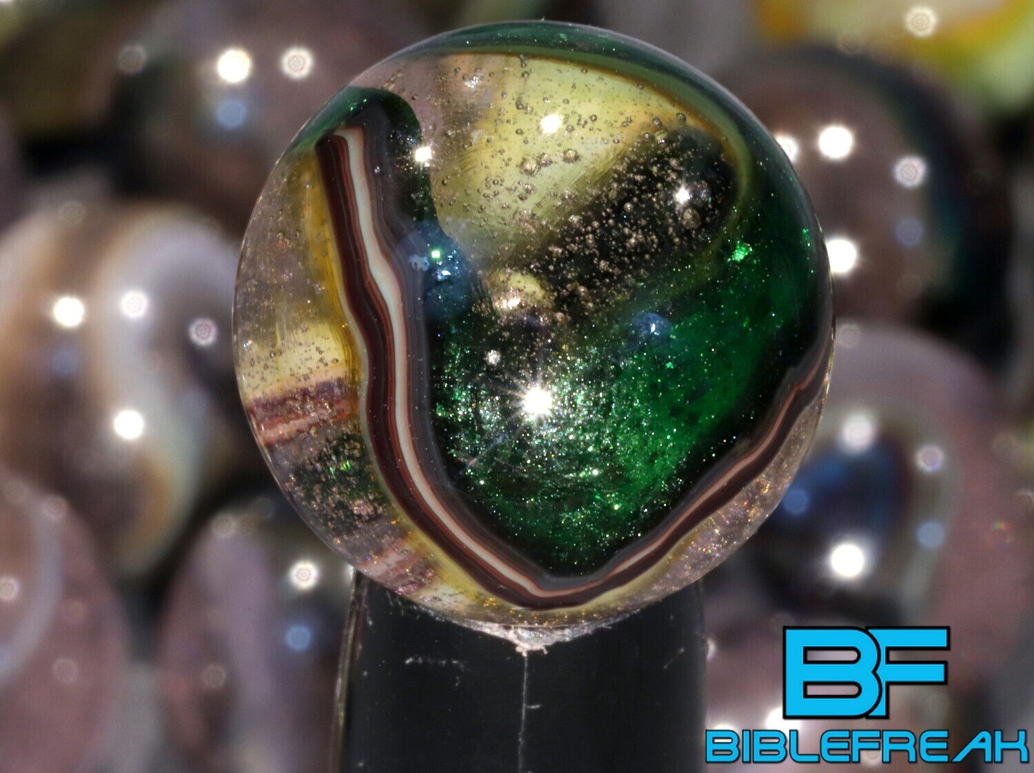 0018323 One (1) 2008 JABO Ace Run Pink Champagne w Dark Aventurine &amp; Oxblood Cobra MINT 9.0 3/4&quot; +/- Marble
