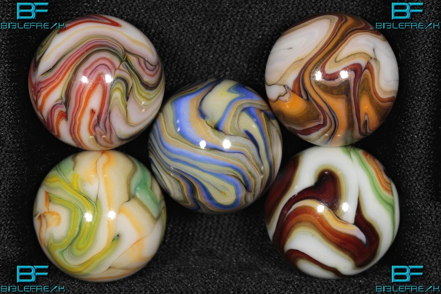 008151 Five (5) JABO 2010 Dave and Mamie&#39;s Run Near Mint - Mint 8.9-9.0 Marbles 3/4&quot; +\-