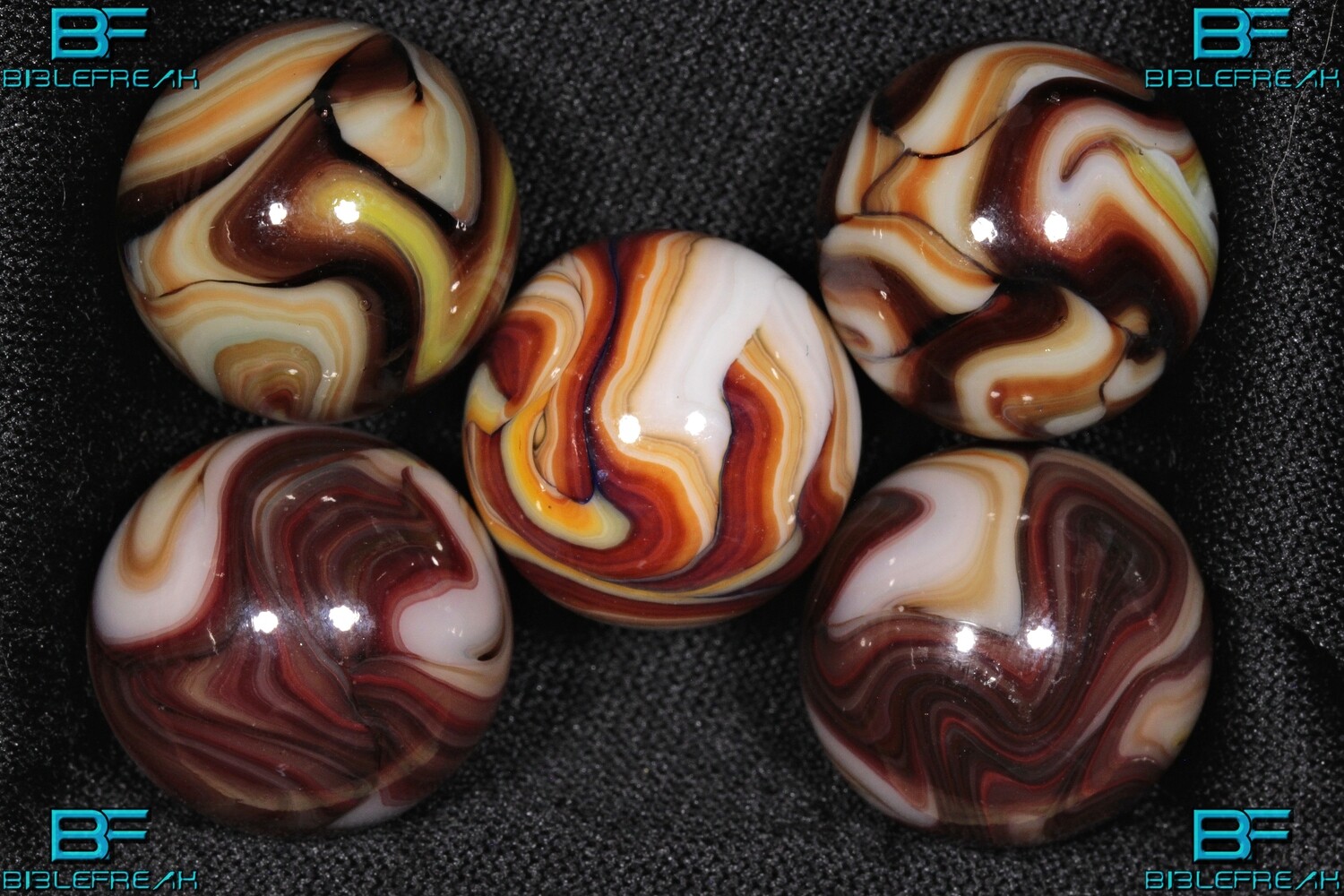 008162 Five (5) JABO 2010 Dave and Mamie&#39;s Run Near Mint - Mint 8.9-9.0 Marbles 3/4&quot; +\-