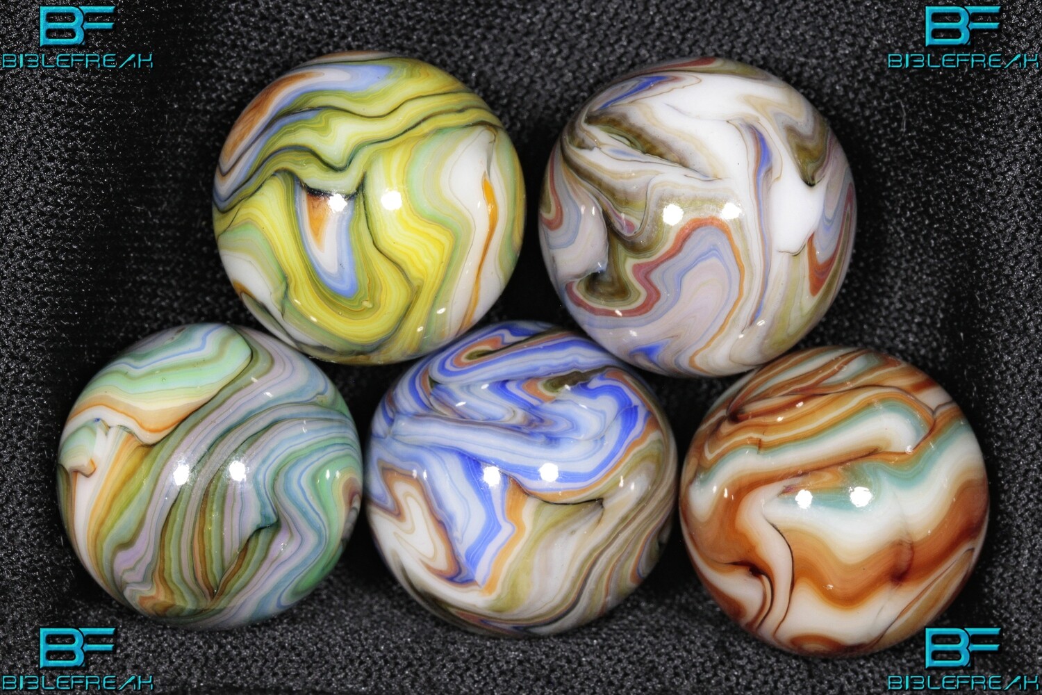 008158 Five (5) JABO 2010 Dave and Mamie&#39;s Run Near Mint - Mint 8.9-9.0 Marbles 3/4&quot; +\-