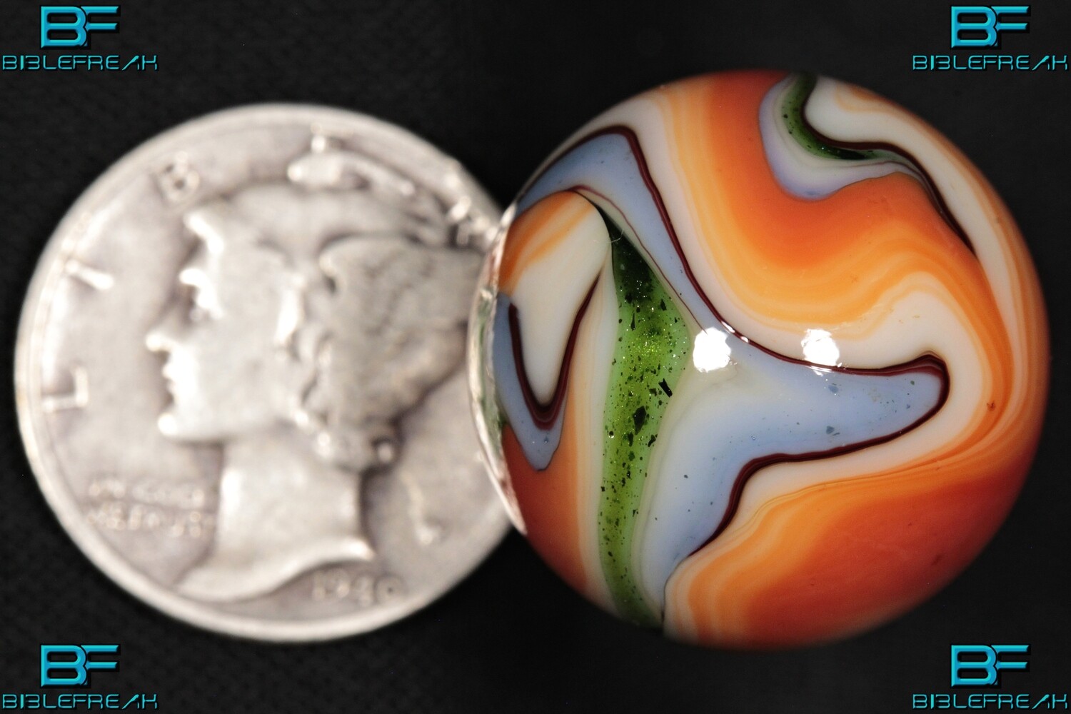 008237 One (1) JABO Joker I J.E.R.K. Original 2008 &quot;Blue Parrot Oxblood Aventurine&quot; NEAR MINT 8.5 3/4&quot; +/- Marble