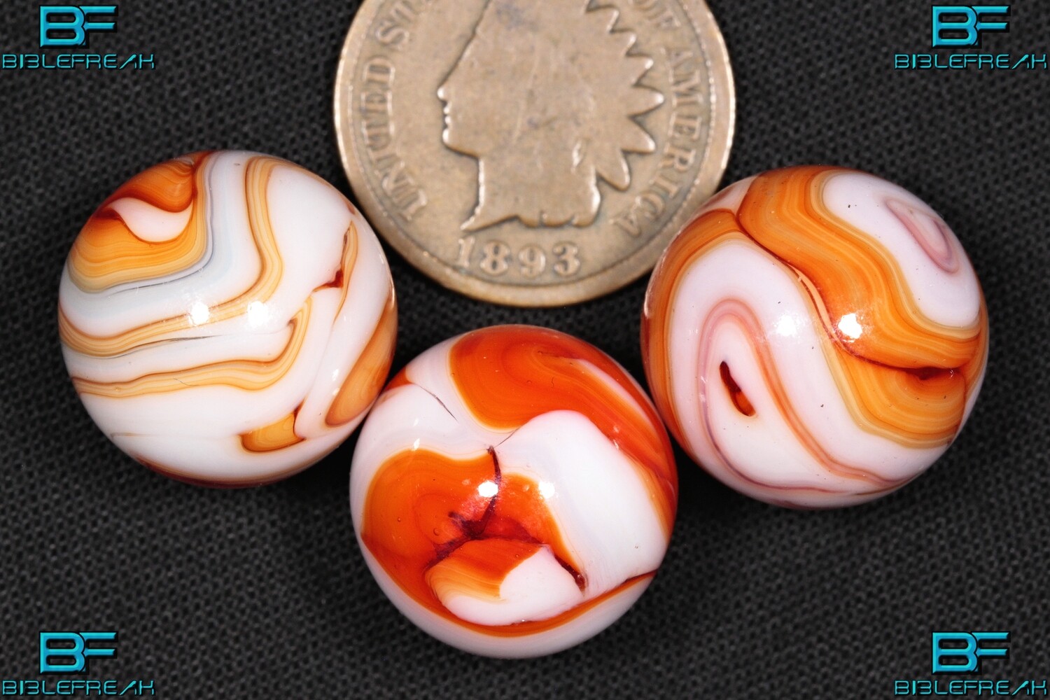 008338 Three (1) SMM 2013 &quot;TIN LIZZY&quot; 5/8&quot; +/- Near Mint to Mint 8.9-9.0 Swirl Marbles