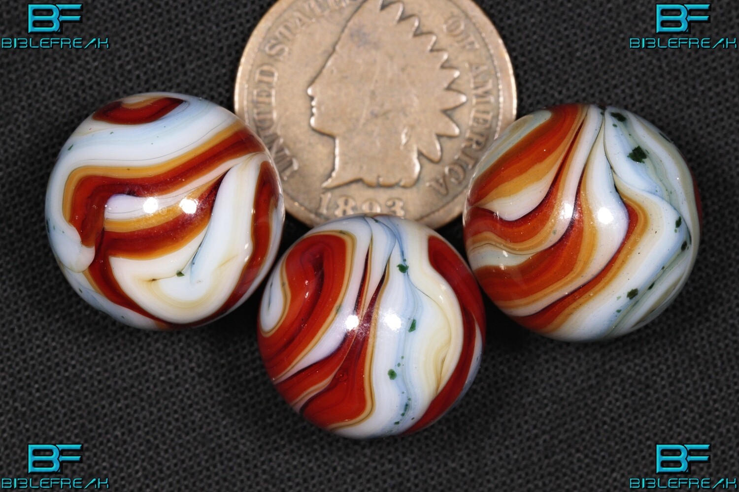 008341 Three (1) SMM 2013 &quot;TIN LIZZY&quot; 5/8&quot; +/- Near Mint to Mint 8.9-9.0 Swirl Marbles
