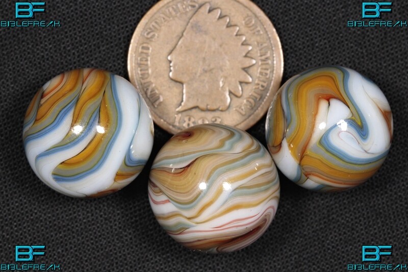 008350 Three (1) SMM 2013 &quot;TIN LIZZY&quot; 5/8&quot; +/- Near Mint to Mint 8.9-9.0 Swirl Marbles