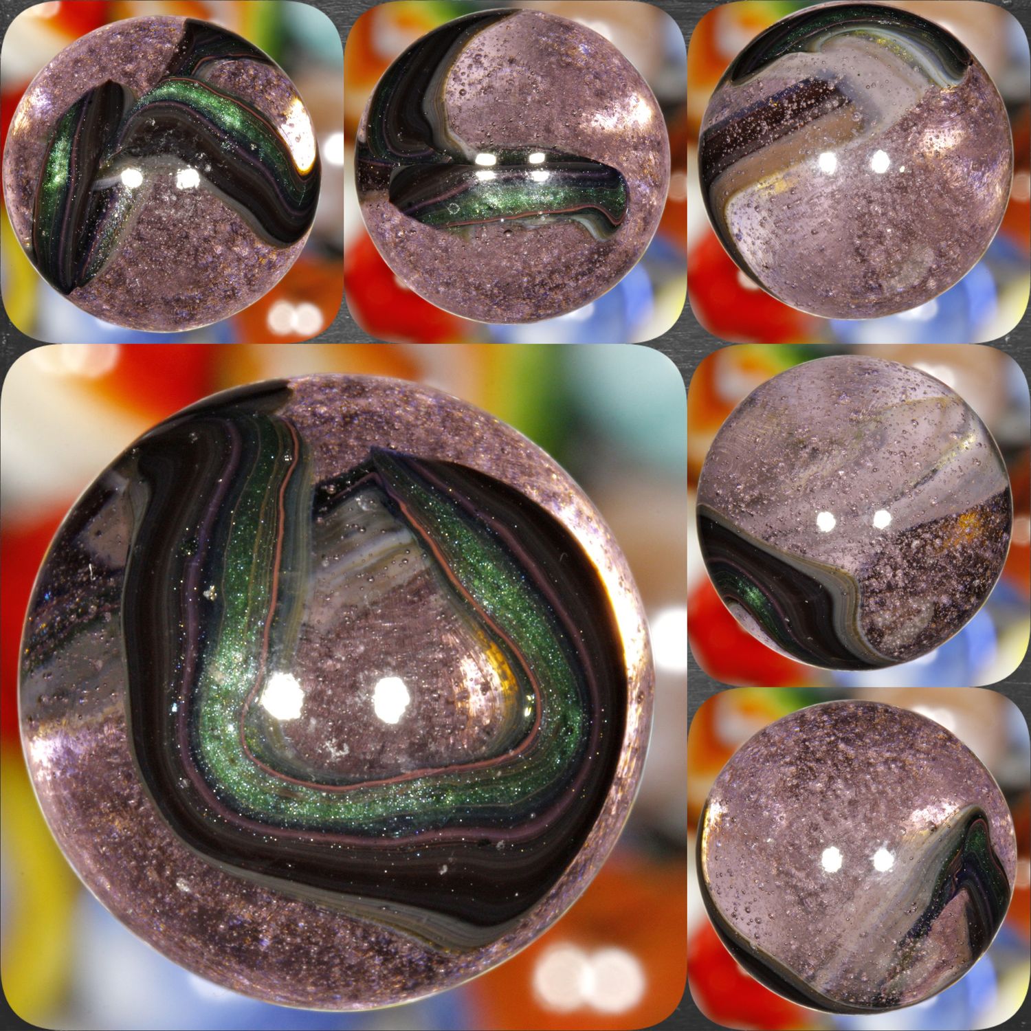 001791 One (1) 2008 JABO Ace Run Pink Champagne Bubbles w  Aventurine &amp; Oxblood MINT 9.0 3/4&quot; +/- Marble