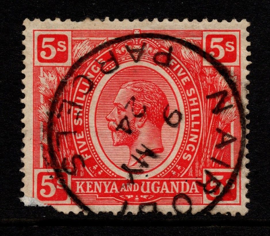 K.U.T. 1922-27 5s RARE CROWN TO RIGHT, SG 92w, C.D.S. USED, FAULTS, CAT. £550