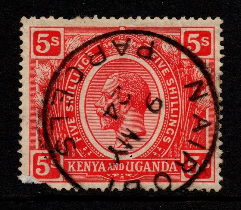 K.U.T. 1922-27 5s RARE CROWN TO RIGHT, SG 92w, C.D.S. USED, FAULTS, CAT. £550