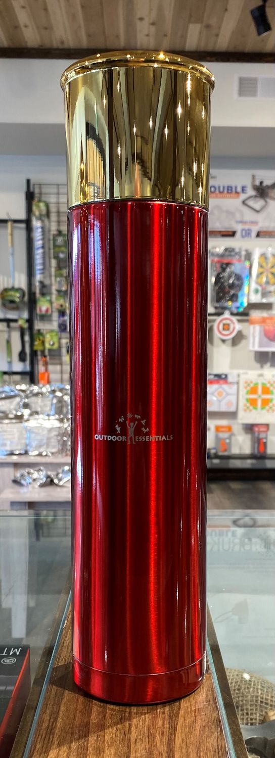 Bullet Flask Shot Shell Thermos w/ Outdoor Essentials Logo, Size: 33 oz, Colour: Red