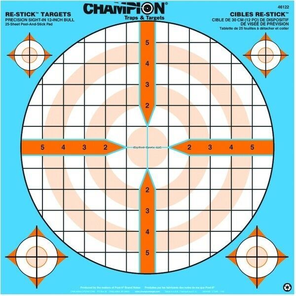 Champion 5 Bullseye Adhesive Sight-In Targets, 25/pack