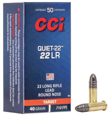 CCI Quiet Ammunition 22 Long Rifle Subsonic 40 Grain Lead Round Nose