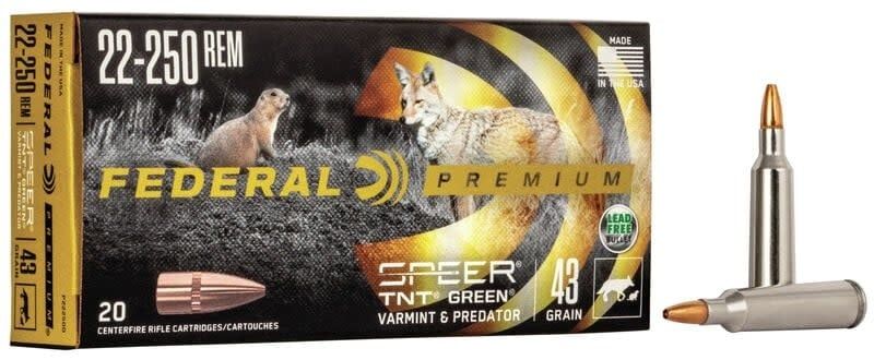 Federal Premium 22-250 Rem 43 Grain TNT Green