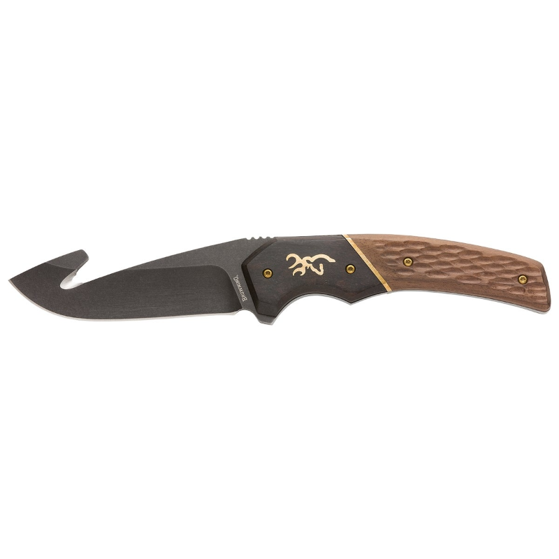 Browning Hunter Skinner Knife w/Gut Hook Fixed 3-1/2&quot; Blade Walnut Wood Handle