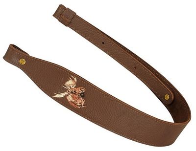Levy&#39;s Brown Garment Leather Rifle Sling with Moose Embroidery