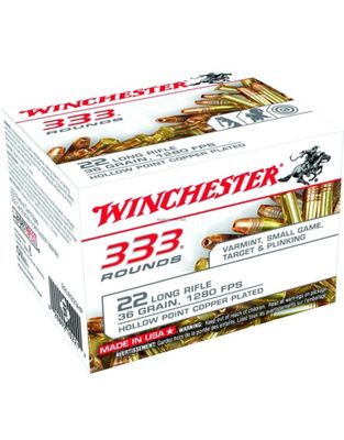 Winchester 22 LR 36 Grain  Hollow Point Copper Plated 333R ounds