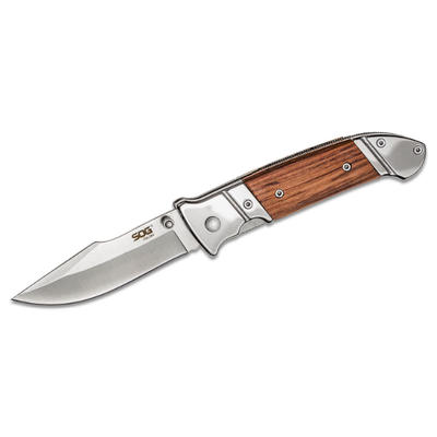 SOG Fielder Folding Knife 3.3&quot; Blade, Wood Handle