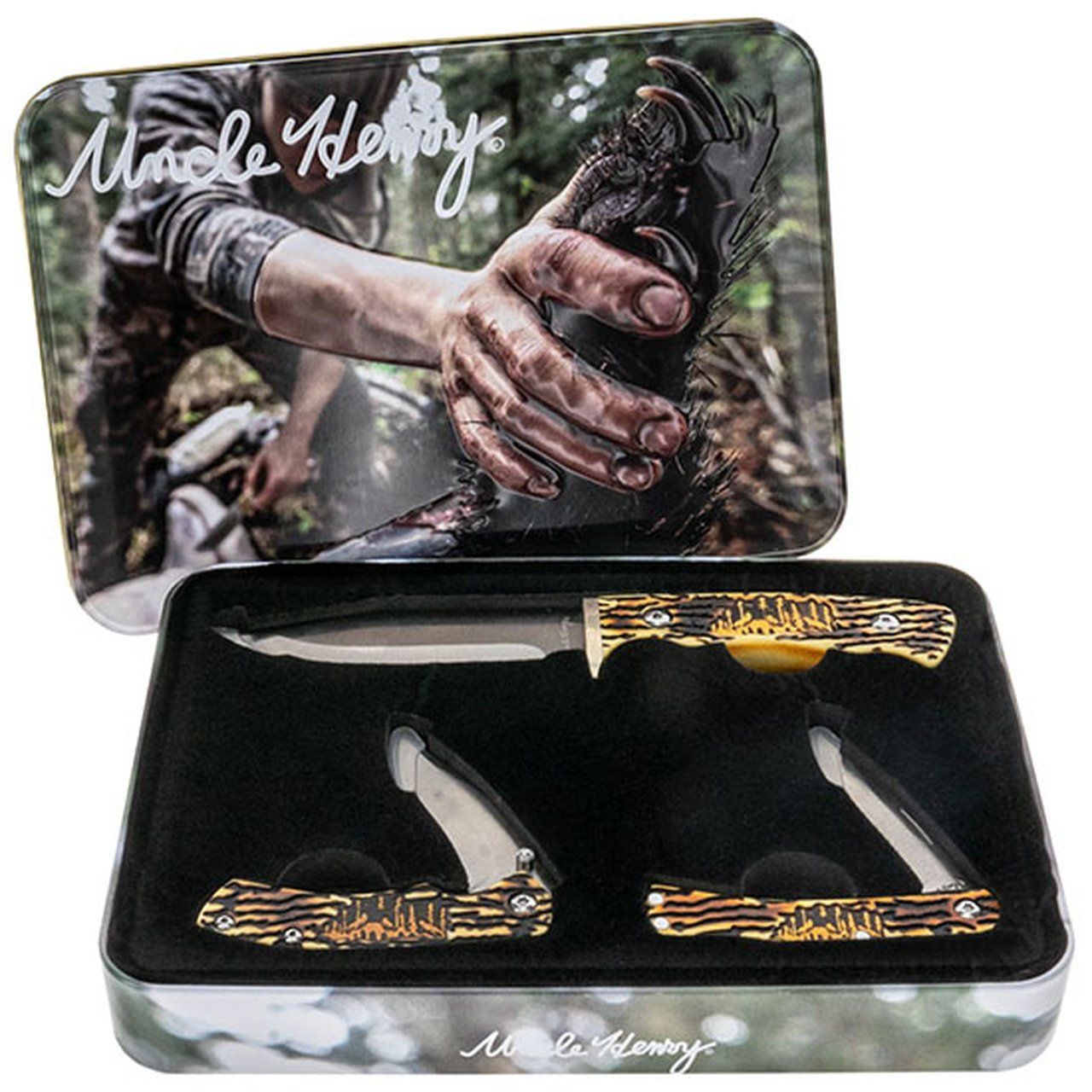 Uncle Henry Knife 3pc Fixed Wolf Gift Set With Promo Tin