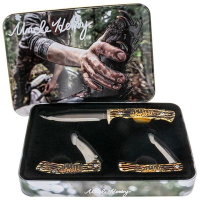 Uncle Henry Knife 3pc Fixed Wolf Gift Set With Promo Tin