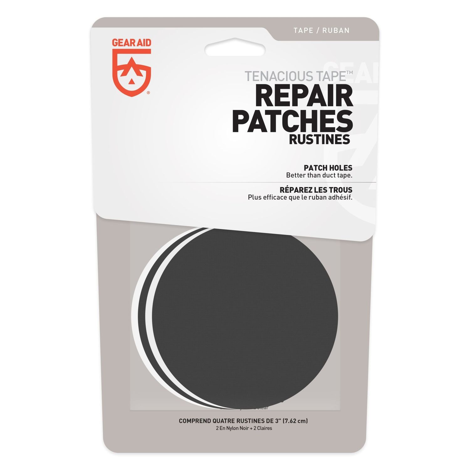 Gear Aid Tenacious Tape Repair Patches 2 Clear &amp; 2 Black 3&quot; Round Flexible