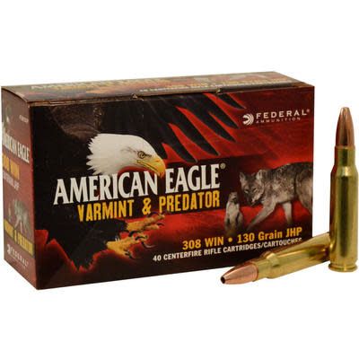 Federal American Eagle 308 Win 130 Grain Jacket Hollow Point  40 Rounds