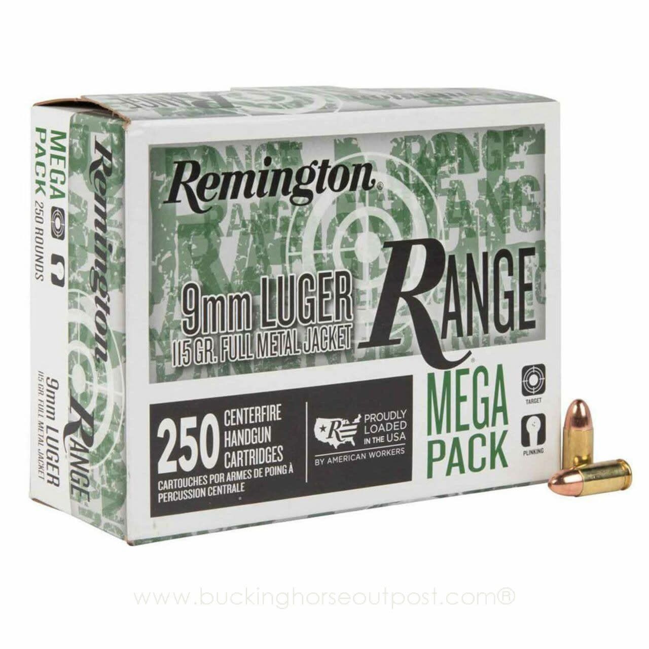 Remington Range Ammunition 9mm Luger 115 Grain  FMJ, 250/round bulk pack