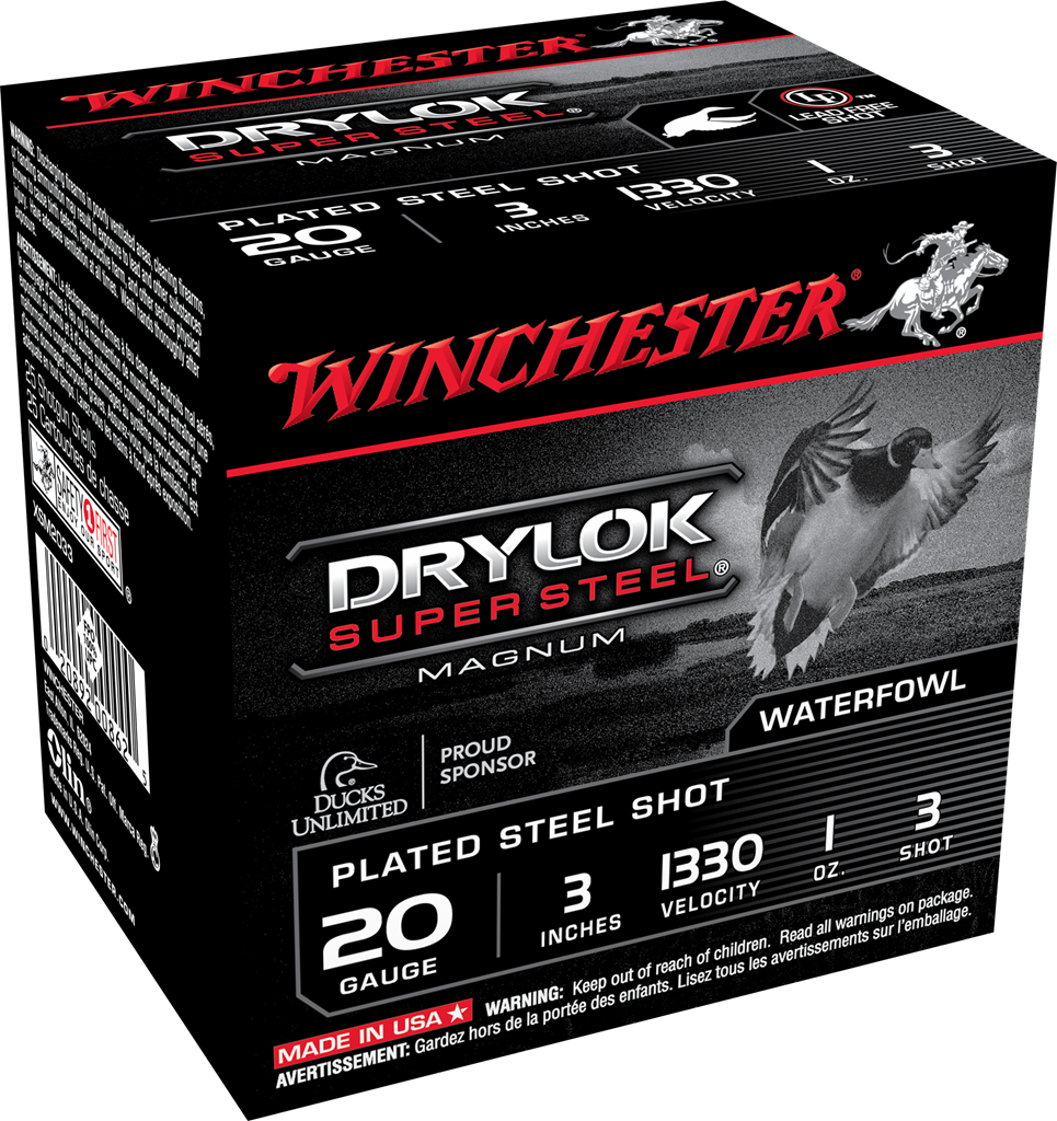 Winchester X Drylok 20 Gauge 3&quot; 1 oz 1330 fps #3 Steel Shotshells Shot 25Rds/Bx
