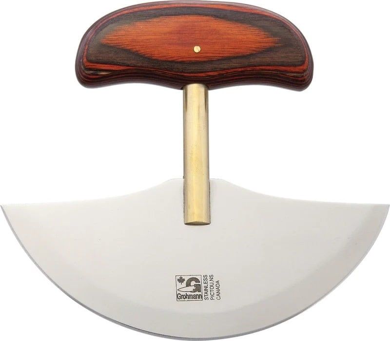 Grohmann Knives Ulu Knife  with Rosewood Handle &amp; Block Holder 5.75&quot;