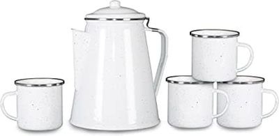 Stansport White Enamel Percolator Coffee Pot &amp; 4 Mug Set