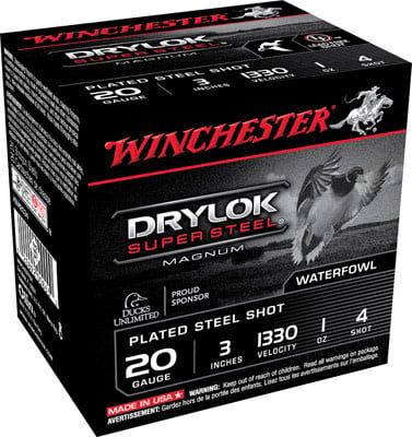 Winchester X Dryloc 20 Gauge 3&quot; 1 oz 1330 fps  #4 Steel Shotshells Shot 25 Rds/Bx
