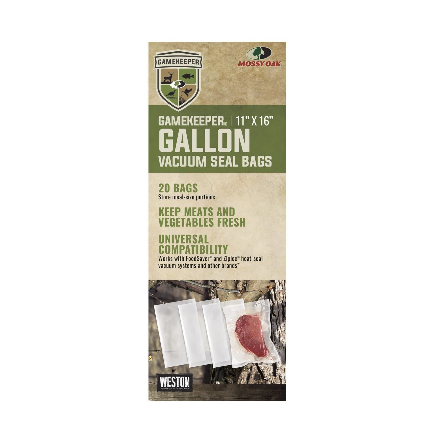 Weston Mossy Oak Gamekeeper 11″ x 16″ Gallon Vacuum Seal Bags, BPA Free, 20 Pack
