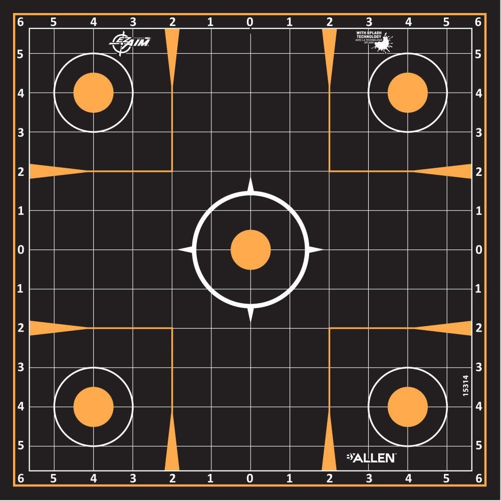Allen EZ Aim Splash Reactive Adhesive Targets, Sight-In Grid, 12&quot; Square, 10Pack, Black/Orange